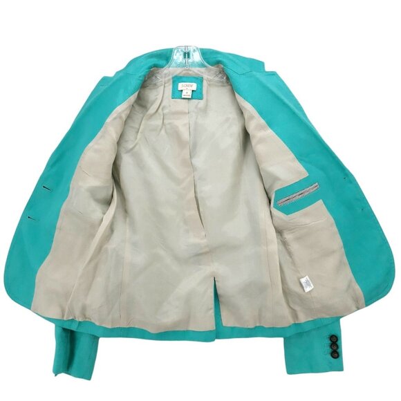 J. CREW Factory Schoolboy Blazer 100% Linen Teal Blue Size 0 - Picture 4 of 7